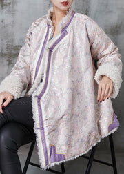 Chinese Style Pink Jacquard Fleece Wool Lined Coats Spring