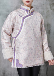 Chinese Style Pink Jacquard Fleece Wool Lined Coats Spring