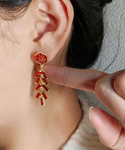 Chinese Style Red Alloy Fu Character Firecrackers Drop Earrings