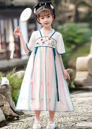 Chinese Style Red Embroidered Wrinkled Patchwork Chiffon Kids Girls Dresses Summer