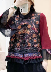 Chinese Style Red Ruffled Embroidered Button Silk Waistcoat Sleeveless