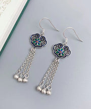 Chinese Style Tassel Geometric Patchwork Silver Drop Earrings