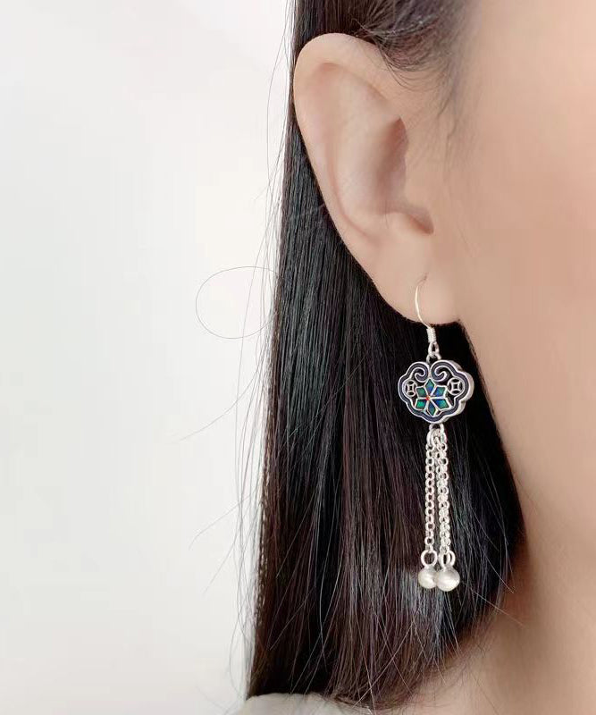 Chinese Style Tassel Geometric Patchwork Silver Drop Earrings