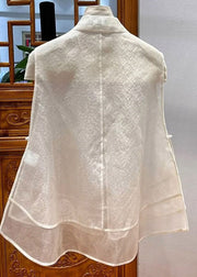 Chinese Style White Embroidered Patchwork Tulle Blouse Tops Sleeveless