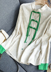 Chinese Style White Mandarin Collar Jacquard Tassel Silk Shirt Spring