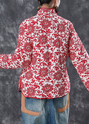 Chinese Style White Print Chinese Button Fine Cotton Filled Jacket Winter