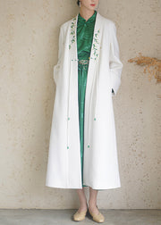 Chinese Style White Tasseled Embroidered Pockets Woolen Coats Winter