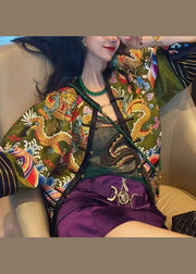 Chinese Style Yellow Embroidered Button Patchwork Cotton Jackets Fall
