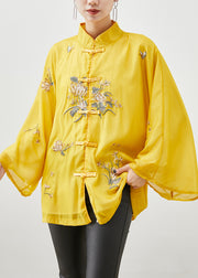 Chinese Style Yellow Embroidered Silk Jackets Fall