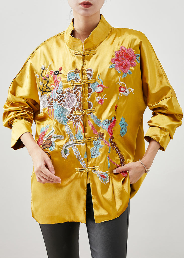 Chinese Style Yellow Embroidered Silk Jackets Spring