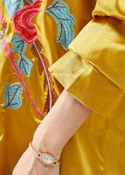 Chinese Style Yellow Embroidered Silk Jackets Spring