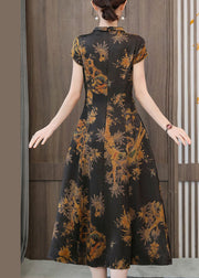 Cheongsam Kleid aus Seide im chinesischen Stil mit gelbem Druck und Stehkragen und Reißverschluss