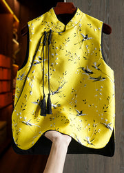 Chinese Style Yellow Tasseled Embroidered Patchwork Silk Vest Sleeveless