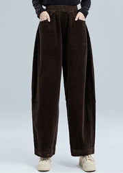 Chocolate Corduroy Pants Oversized Elastic Waist Spring