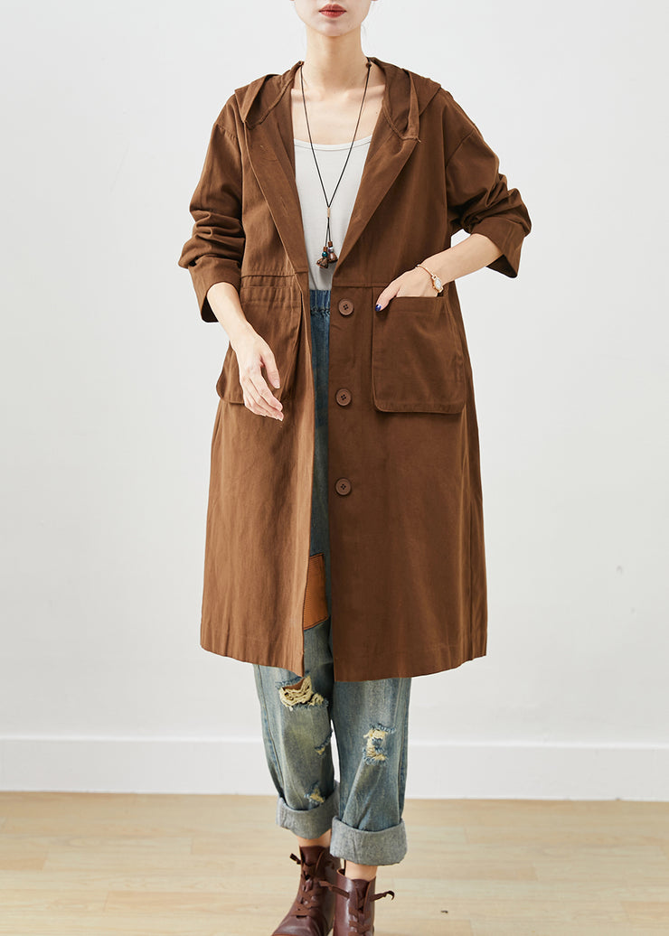 Chocolate Cotton Trench Hooded Pockets Fall