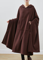Chocolate Loose Cotton Lengthen Sweatshirt Dress Asymmetrical Winter