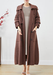 Chocolate Loose Knit Coat Outwear Double Breast Pockets Fall