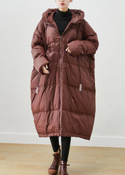 Chocolate Oversized Duck Down Jackets Hooded Drawstring Winter