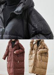 Chocolate Oversized Duck Down Jackets Hooded Drawstring Winter