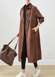 Chocolate Patchwork Cotton Trench Coats Oversized Pockets Fall