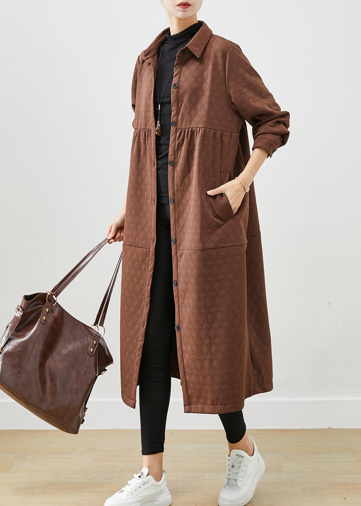 Chocolate Patchwork Cotton Trench Coats Oversized Pockets Fall