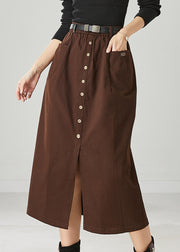 Chocolate Silm Fit Cotton Skirt Side Open Spring