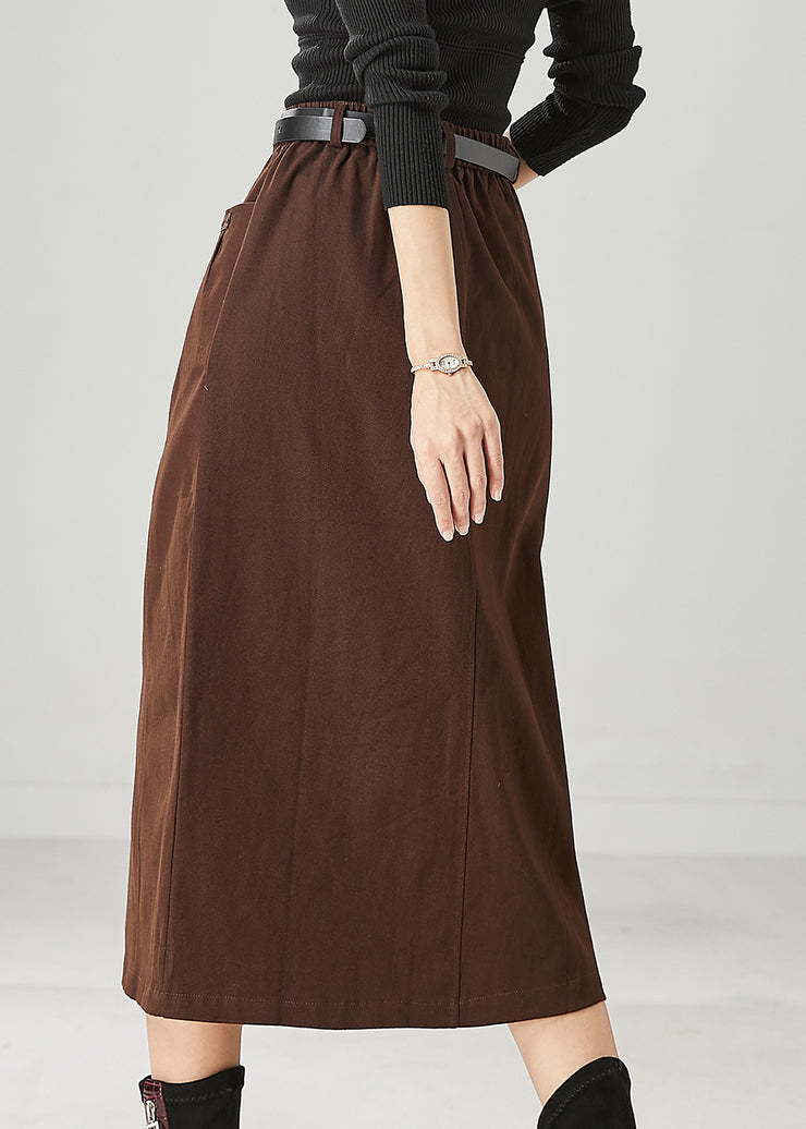 Chocolate Silm Fit Cotton Skirt Side Open Spring