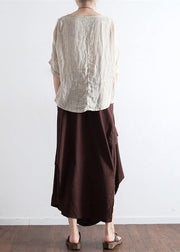 Schokoladenfarbene Leinenröcke mit seitlichem Kordelzug, asymmetrisches, übergroßes Baumwollrock-Outfit