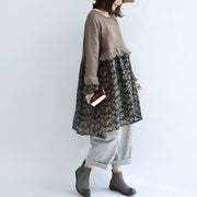 Chocolate vintage floral patchwork sweater dresses knit pullover shift dress