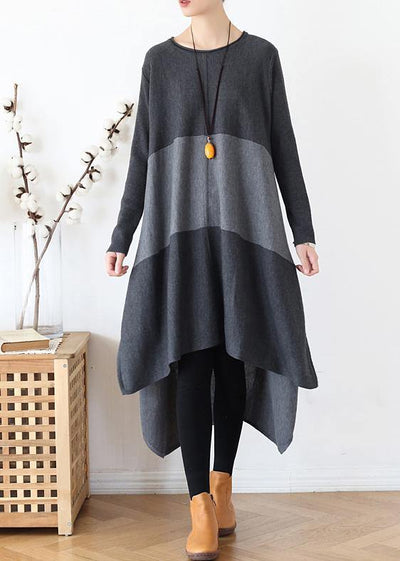 Christmas gray Sweater outfits Street Style o neck patchwork Largo fall knit dresses - SooLinen
