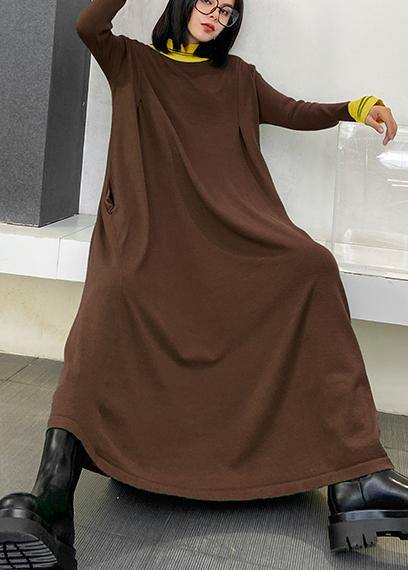 Christmas o neck exra large hem Sweater dress outfit Design chocolate Hipster sweater dresses - SooLinen