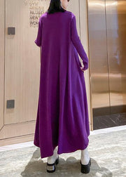 Christmas purple Sweater weather Women high neck large hem tunic fall knit dress - SooLinen