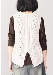 Chunky beige sweater coat plus size v neck knitted coat sleeveless - SooLinen
