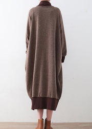 Chunky brown sweater dresses Loose fitting pullover boutique high neck winter dress patchwork