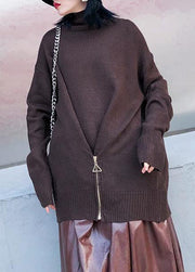 Chunky chocolate crane tops casual high neck Batwing Sleeve knitwear - SooLinen