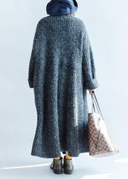 Chunky dark gray knitted outwear plus size clothing tie waist knit outwear - SooLinen