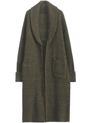 Chunky fall knit sweat tops plus size army green v neck pockets cardigan - SooLinen