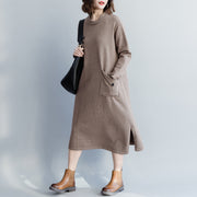 Klobiger Khaki-Pullover Kleiderschränke Street Style Strickkleid mit großen O-Halstaschen