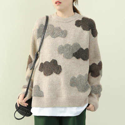 Chunky khaki Cloud Knit top silhouette o neck false two pieces knit tops - SooLinen