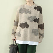 Chunky khaki Cloud Knit top silhouette o neck false two pieces knit tops - SooLinen