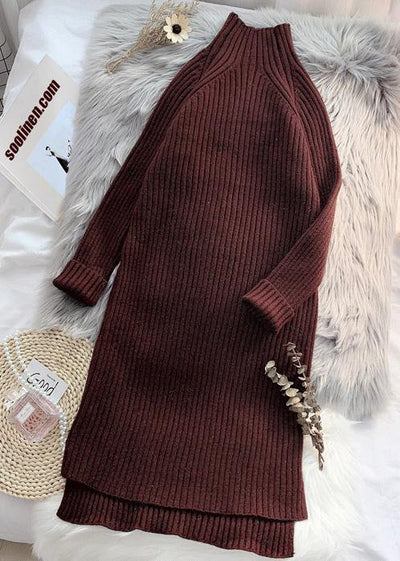 Chunky low high design Sweater high neck dress outfit Quotes chocolate baggy sweater dresses - SooLinen