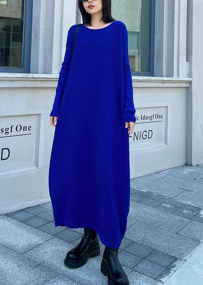 Chunky o neck long sleeve Sweater fall dresses Street Style blue Big knitted tops - SooLinen