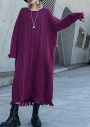Chunky o neck tassel Sweater dress outfit Moda purple Ugly sweater dresses - SooLinen