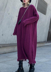 Chunky o neck tassel Sweater dress outfit Moda purple Ugly sweater dresses - SooLinen