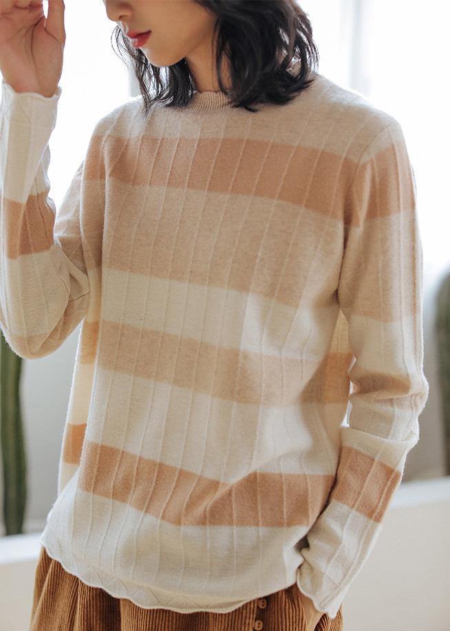 Chunky striped sweaters plus size o neck long sleeve top - SooLinen