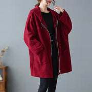 Chunky Red Casual Jackets Plussize Hooded Thick