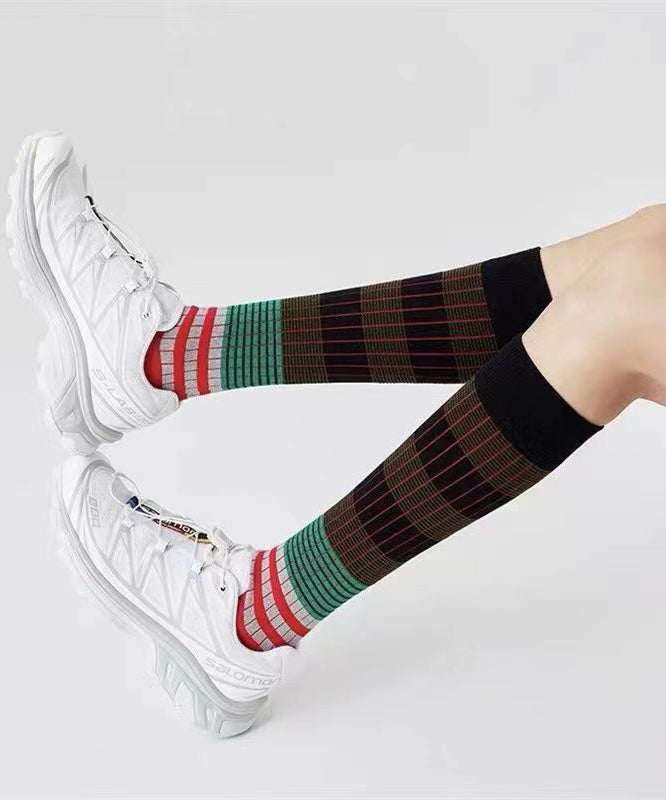 Classic Striped Contrasting Color Cotton Over The Calf Socks