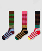 Classic Striped Contrasting Color Cotton Over The Calf Socks