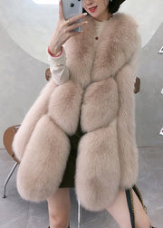 Classy Apricot faux Fox Collar Mid Leather Waistcoat Winter