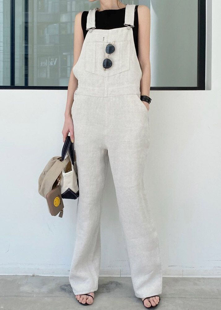 Classy Apricot Patchwork Cotton Straight Overalls Jumpsuit Summer
